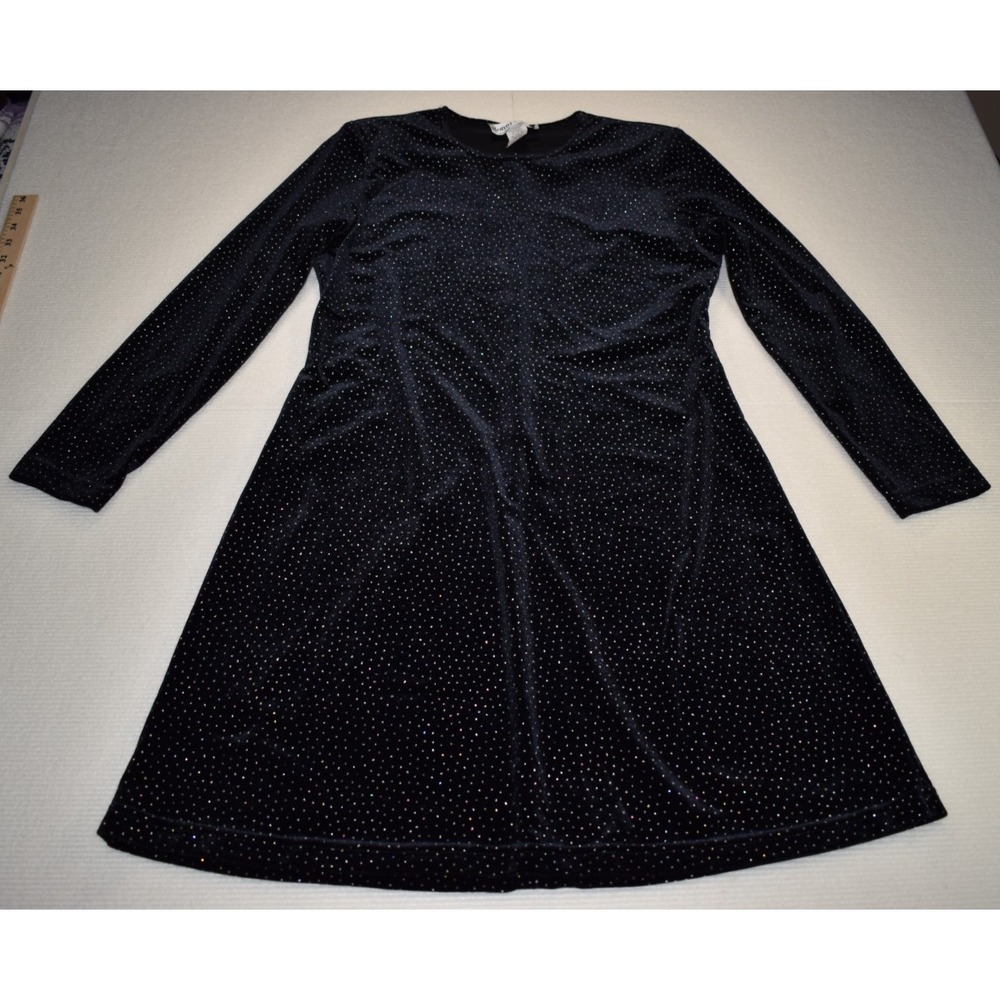 Vintage 90s Ronni Nicole Dress Size 12 Black Velour Rainbow Glitter Whimsical